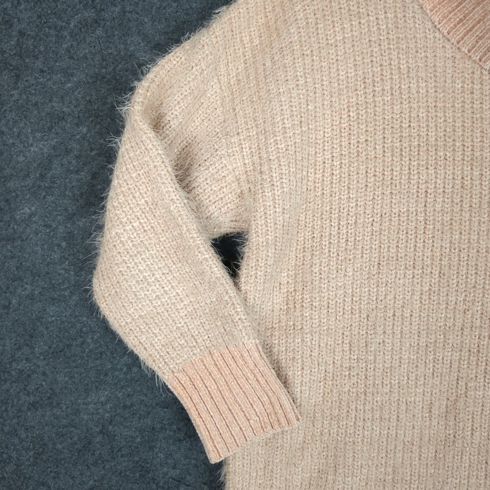 Calvin Klein Womens Peach Pink Cowl Neck Fuzzy Eyelash Knit Sweater Large L - Picture 3 of 11
